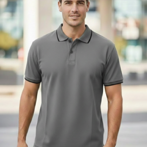 Unisex Grey Tipping Cotton Solid Polo Neck T-Shirt