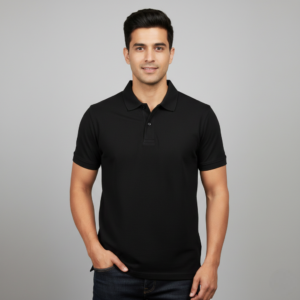 Unisex Black Without Pocket solid Polo T-Shirt