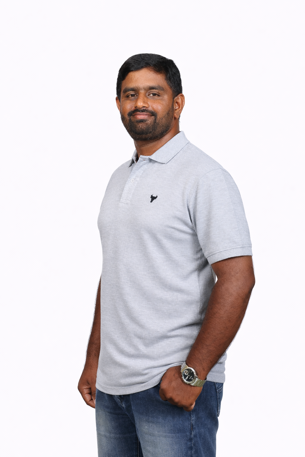 Grey Melange Polo T-Shirt – 240 GSM Premium - Image 3