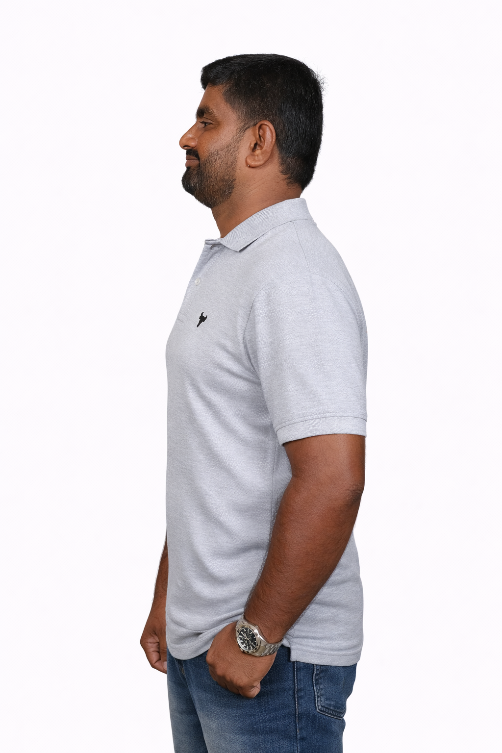 Grey Melange Polo T-Shirt – 240 GSM Premium - Image 4